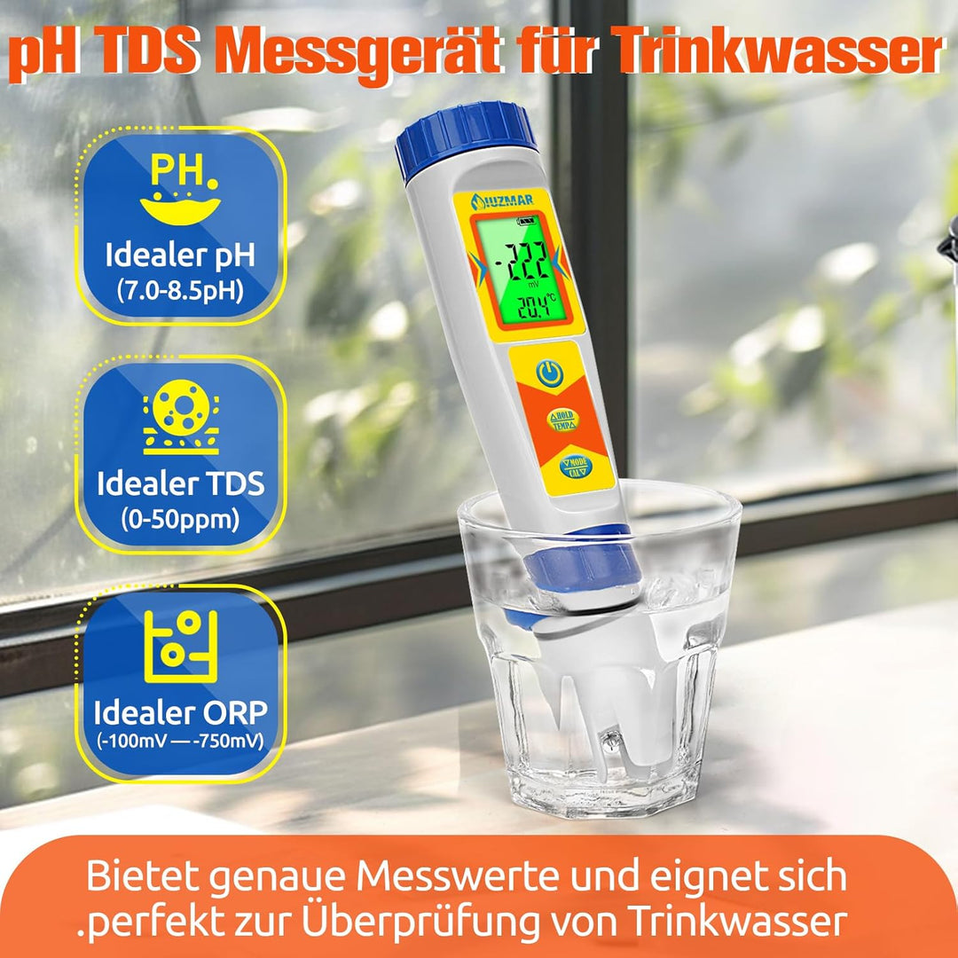 Wasserstoff Messgerät und pH Messgerät Wasser, Wasserstoff Wasserflaschentester für Trinkwasser, 6 i