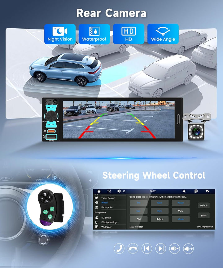 Hodozzy 1 Din RDS Autoradio mit Drahtlos Carplay Android Auto, 6.5 Zoll In-Cell Bildschirm,Unterstüt