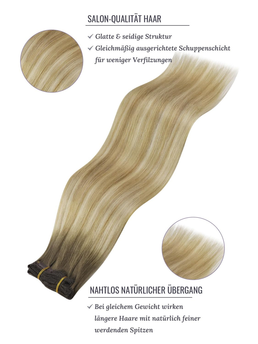 Fshine Extensions Echthaar Clip, 35cm 7 Stücke 120g Haarextension Echthaar Clip Haarverlängerung Mit