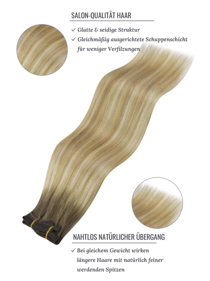 Fshine Extensions Echthaar Clip, 35cm 7 Stücke 120g Haarextension Echthaar Clip Haarverlängerung Mit