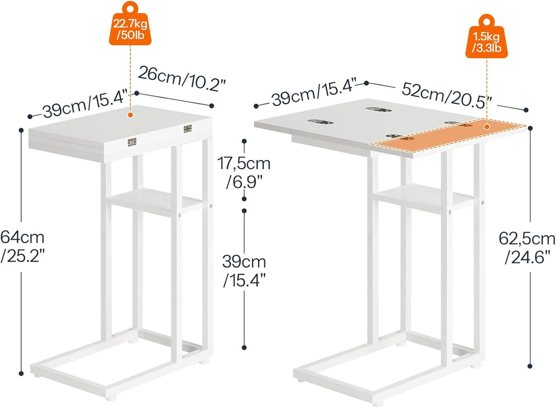 HOOBRO C-Form Beistelltisch, Klappbarer Sofatisch, Couchtisch, Kaffeetisch Snacktisch mit Lagerregal