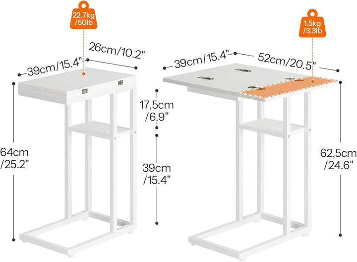 HOOBRO C-Form Beistelltisch, Klappbarer Sofatisch, Couchtisch, Kaffeetisch Snacktisch mit Lagerregal