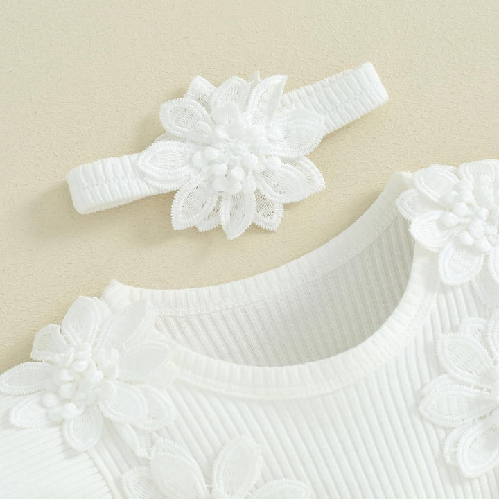 Baby Mädchen Sommerkleidung Spitzen-Strampler Erdbeer-Druck Ärmelloser Body Kleid Stirnband Sets Neu