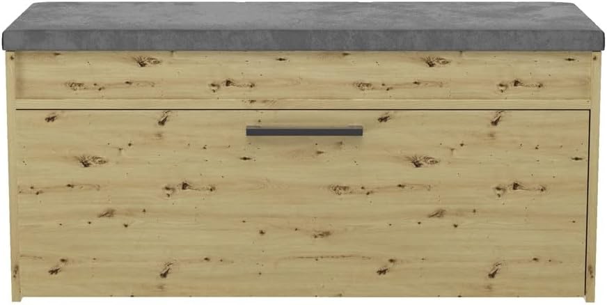 VBChome Schuhschrank mit Sitzfläche und Stauraum 100 x 35 x 49 cm Eiche Artisan Griffe Schuh-Organiz