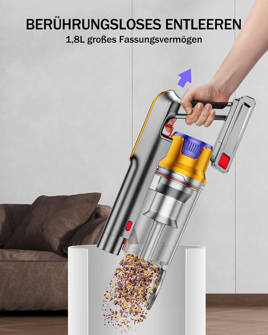 AOLOKO Akku Staubsauger, 50000Pa/580W/70Mins Staubsauger Kabellos mit 1,8L Grosser Staubbecher, Wand