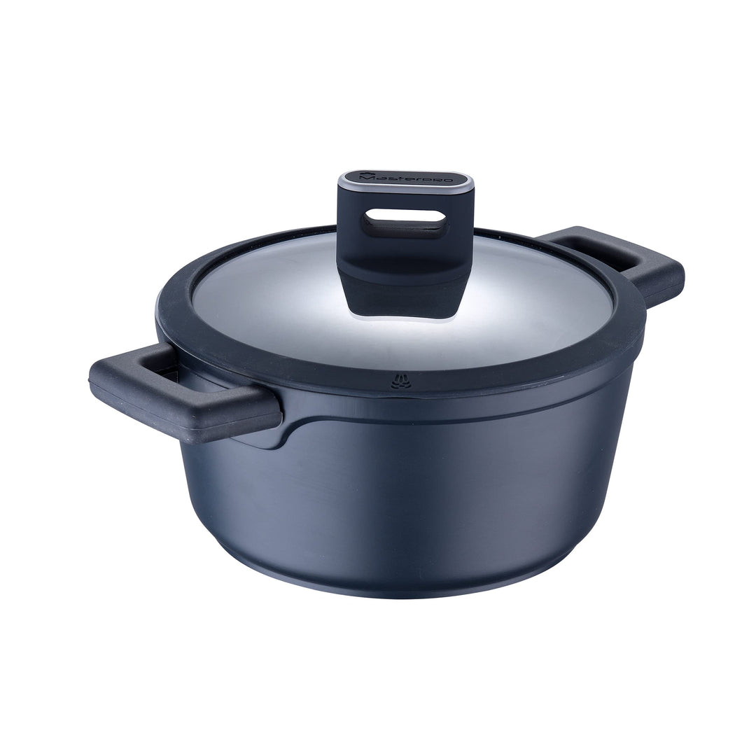 MasterPRO Indigo | Topf mit Deckel 20 cm x 10 cm | Kochtopf Antihaftbeschichtet aus Aluminiumguss |