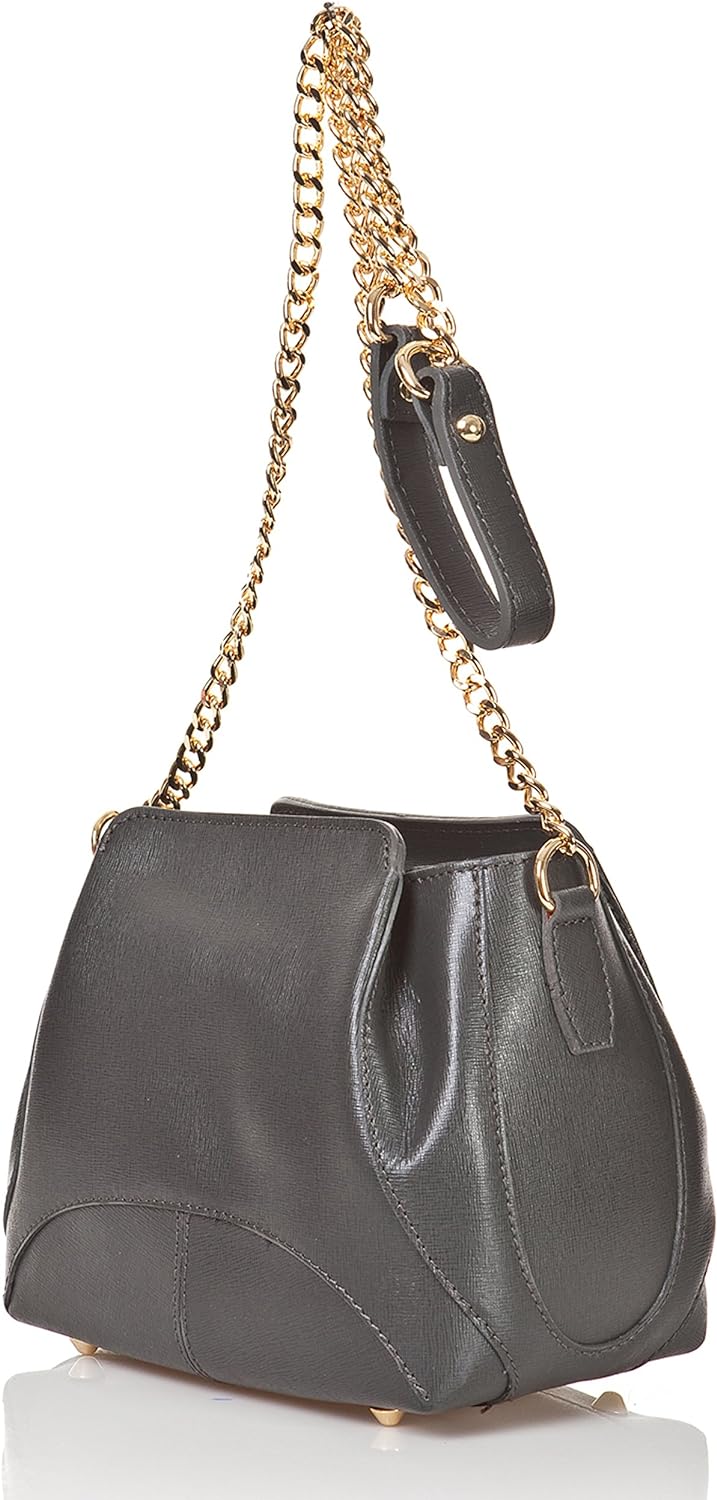 Lederhandtasche Turin aus echtem Leder, Damentasche Anthrazit Grau, Italienische Frauentasche, Handt