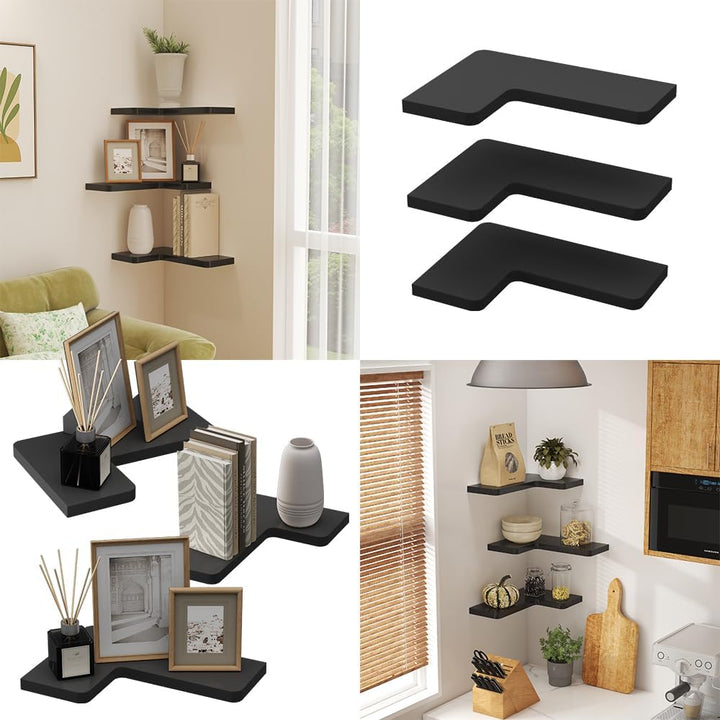 Vicco Eckregal Curva, Bücherregal, Schwarz, 40.5 x 2.5 cm 3er Set, Schwarz