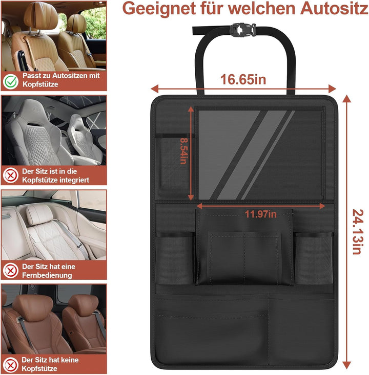 Autositz Organizer, PREMIUM Rückenlehnenschutz Auto Kinder Multifunktional Wasserdicht 600D Oxford R