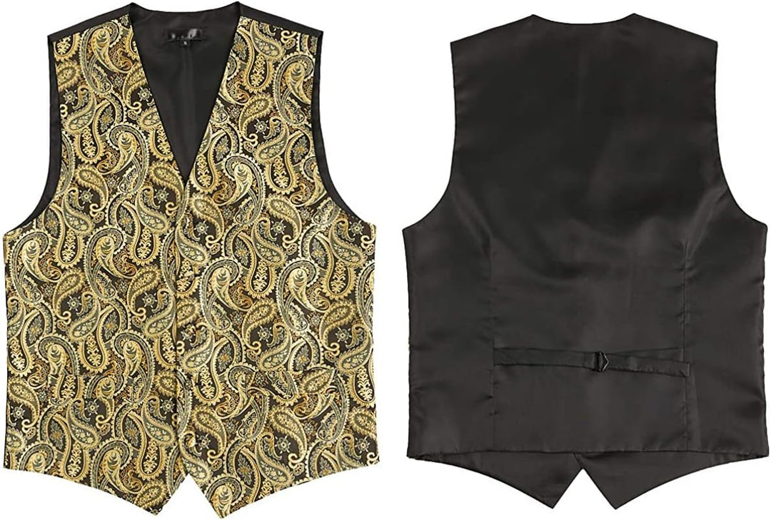 PARKLEES Klassische Herren-Weste, 3-teilig, Paisleymuster, Krawatte, Einstecktuch, Set, Hochzeit, Ab