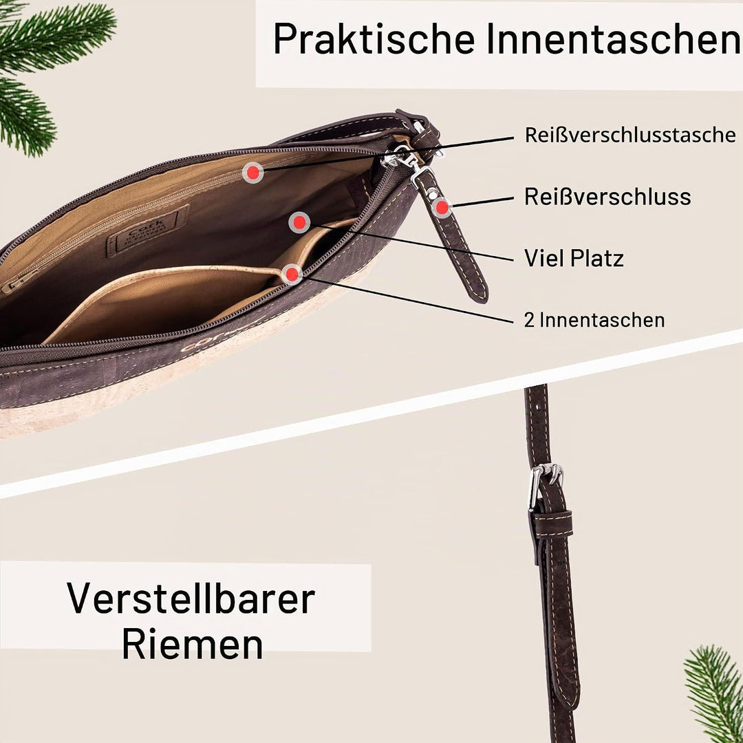 Corkor Vegane Umhängetasche Damen Geldbeutel Schultertaschen Handtasche Schulter Natur-Leder Natur K