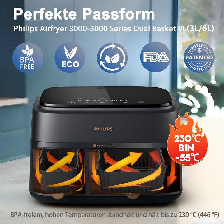 Heissluftfritteuse Zubehör für Philips Dual Basket Airfryer 3000-serie 6L/3L - 23 Stück Airfryer Sil