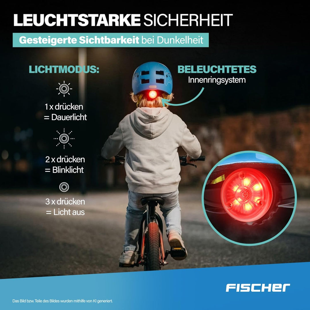 FISCHER BMX Kinder-Helm, Fahrradhelm, Radhelm, Dirt Bike Helm Plus mit integriertem LED-Rücklicht XS