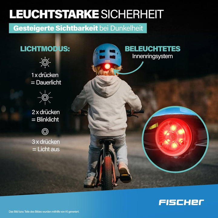 FISCHER BMX Kinder-Helm, Fahrradhelm, Radhelm, Dirt Bike Helm Plus mit integriertem LED-Rücklicht XS