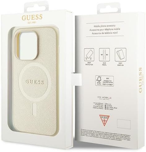 GUESS GUHMP15LPSAHMCB Hülle für iPhone 15 Pro 6.1" golden hardcase Saffiano