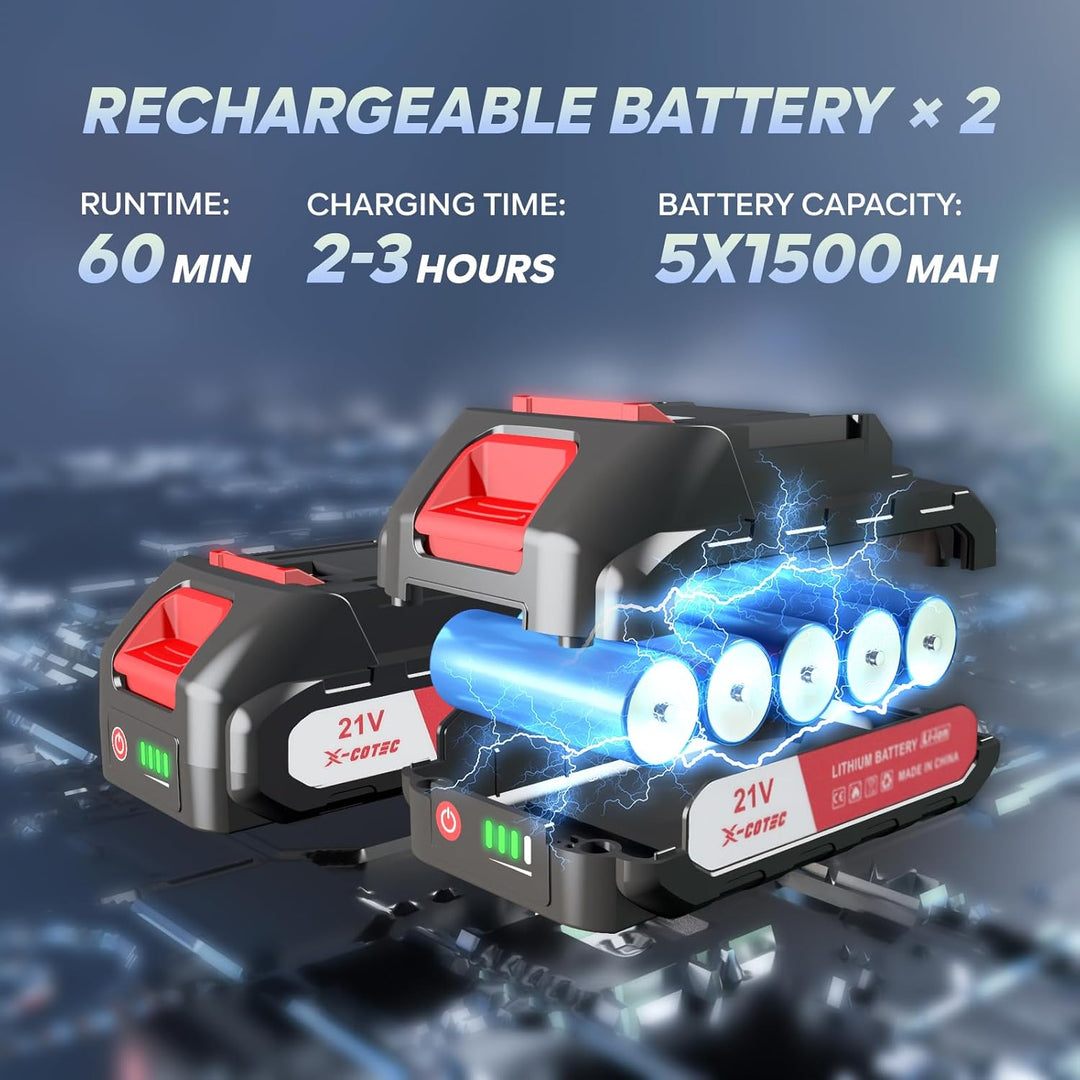 Rasentrimmer mit Akku – Elektrischer Rasentrimmer, 2x1500mAh, 9000 U/min, Teleskopgriff 71–106cm, 4