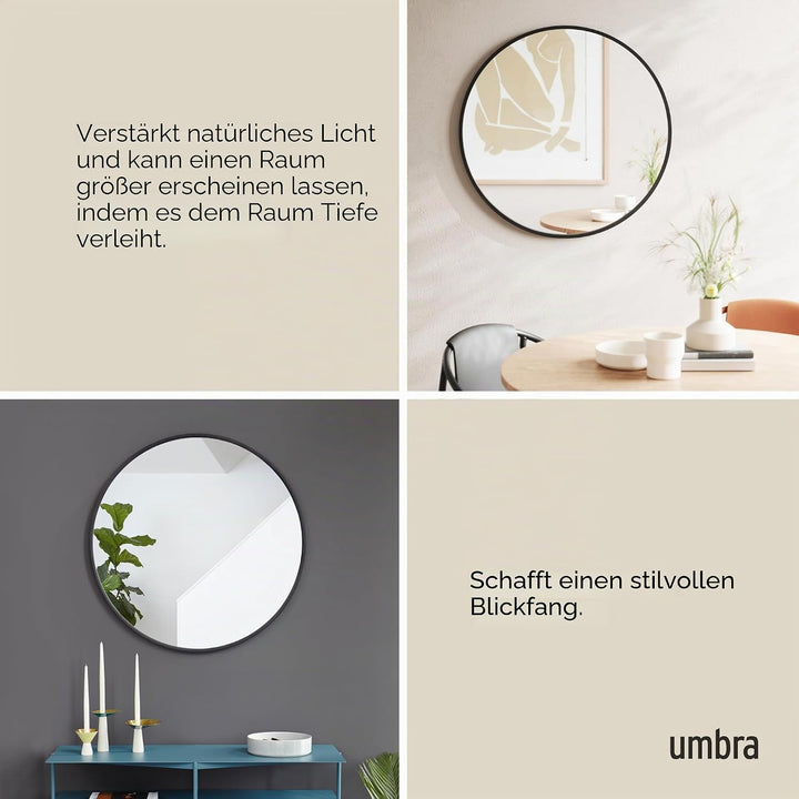 Umbra Hub Wandspiegel – Runder Spiegel für Diele, Badezimmer, Wohnzimmer und Mehr, Schwarz, 94 cm Du