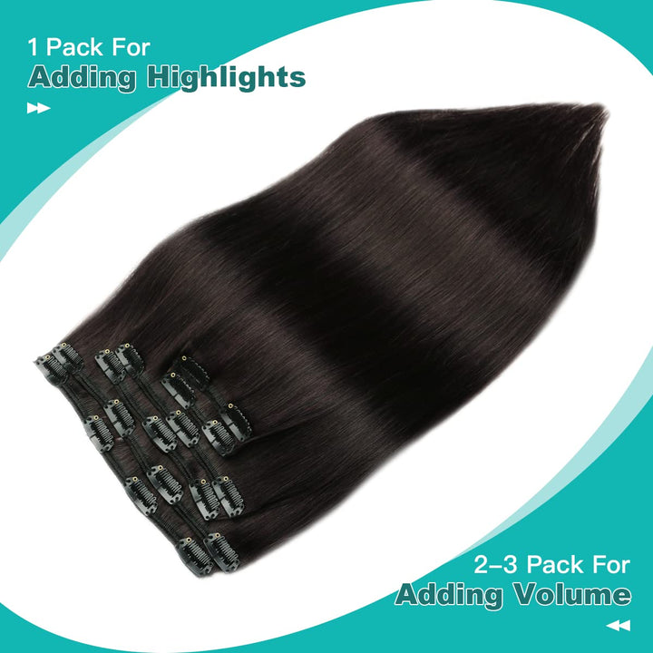 SURNEL Echthaar Extensions Clip in Aus Schwarz Haarverlangerung Echthaar Clip in Glatt Haar Extensio
