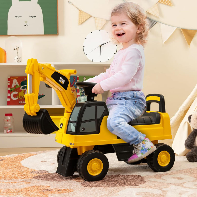 COSTWAY Kinder Sitzbagger mit drehbarer und Verstellbarer Schaufel, Kinderbagger mit Stauraum unter