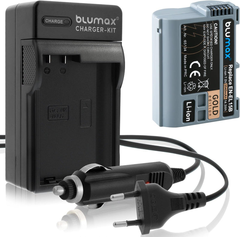 Blumax Gold Edition Akku Nikon EN-EL15b 2040mAh + Ladegerät mit KFZ-Stecker| kompatibel mit Nikon Z6