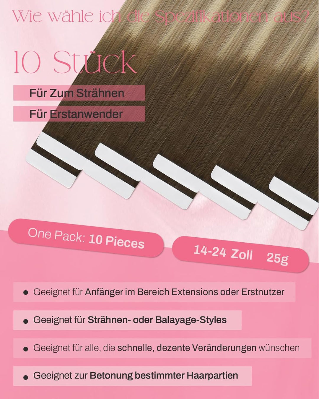 Moresoo Echthaar Extensions Tape in Blonde Haarextension Echthaar Tape Dunkelbraun bis Mittelblond m