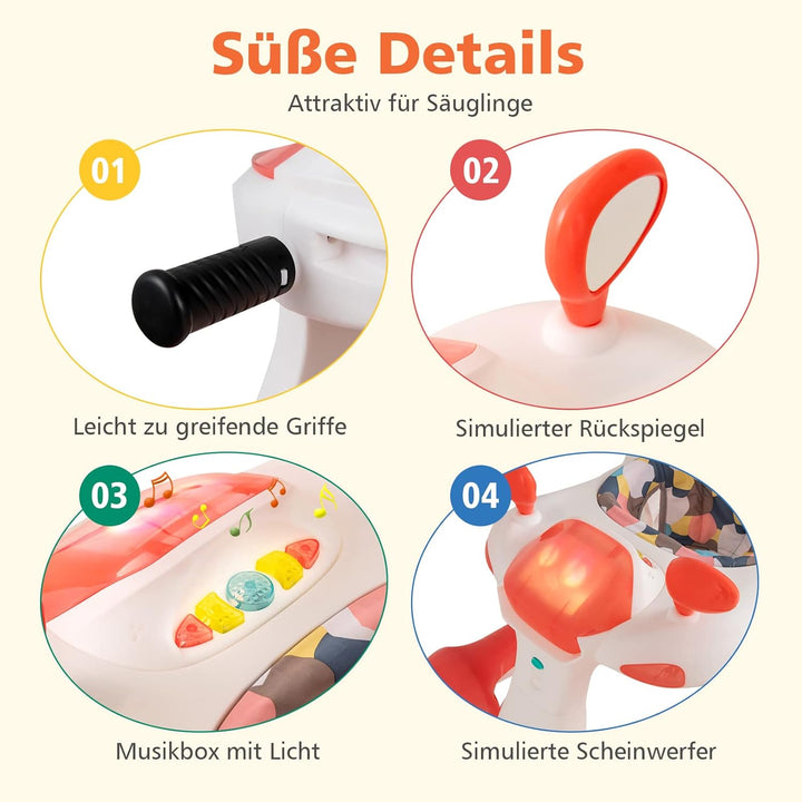 DREAMADE 2 in 1 Lauflernhilfe mit Musik & Licht, Baby Walker Höhenverstellbar & Klappbar, Lauflernwa