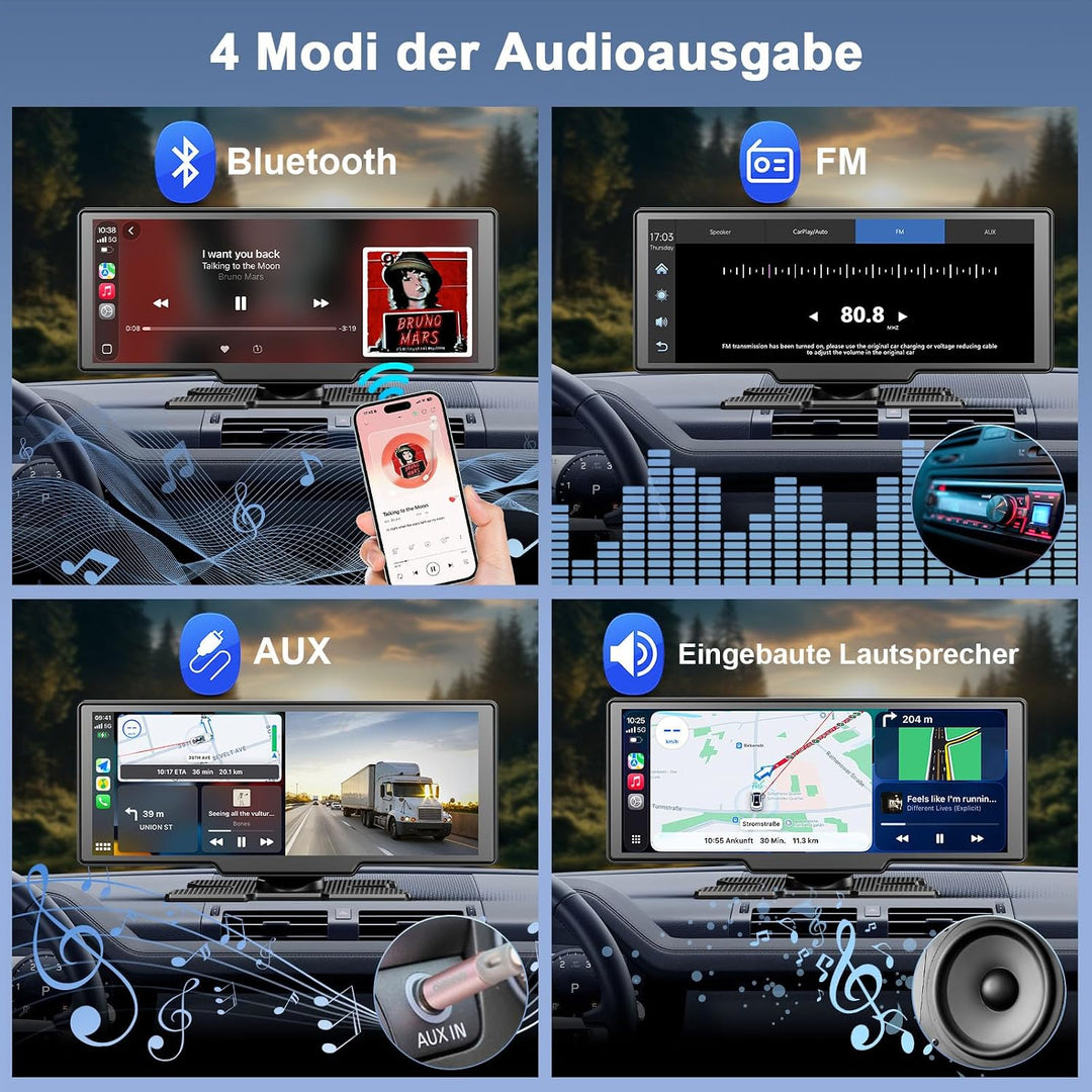 Carplay Display für Apple Car Play Android Auto 10,26 Zoll Tragbares Wireless CarPlay mit 1080P Rück