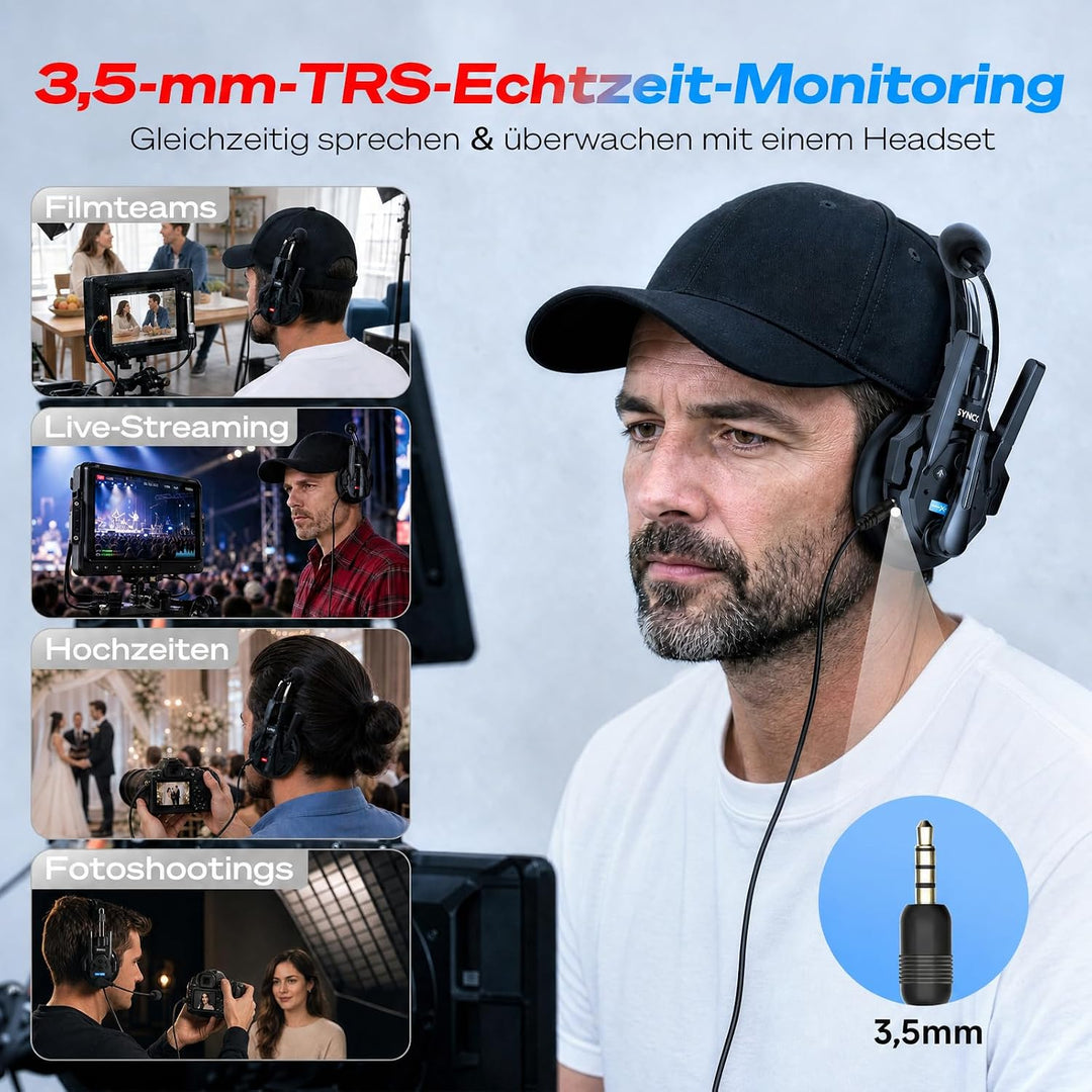 SYNCO XTALK XMax2 Wireless Intercom Headset, Zwei-Ohr Headset 500m Reichweite 24h Akku für Event TV
