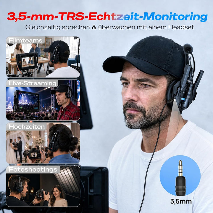 SYNCO XTALK XMax2 Wireless Intercom Headset, Zwei-Ohr Headset 500m Reichweite 24h Akku für Event TV