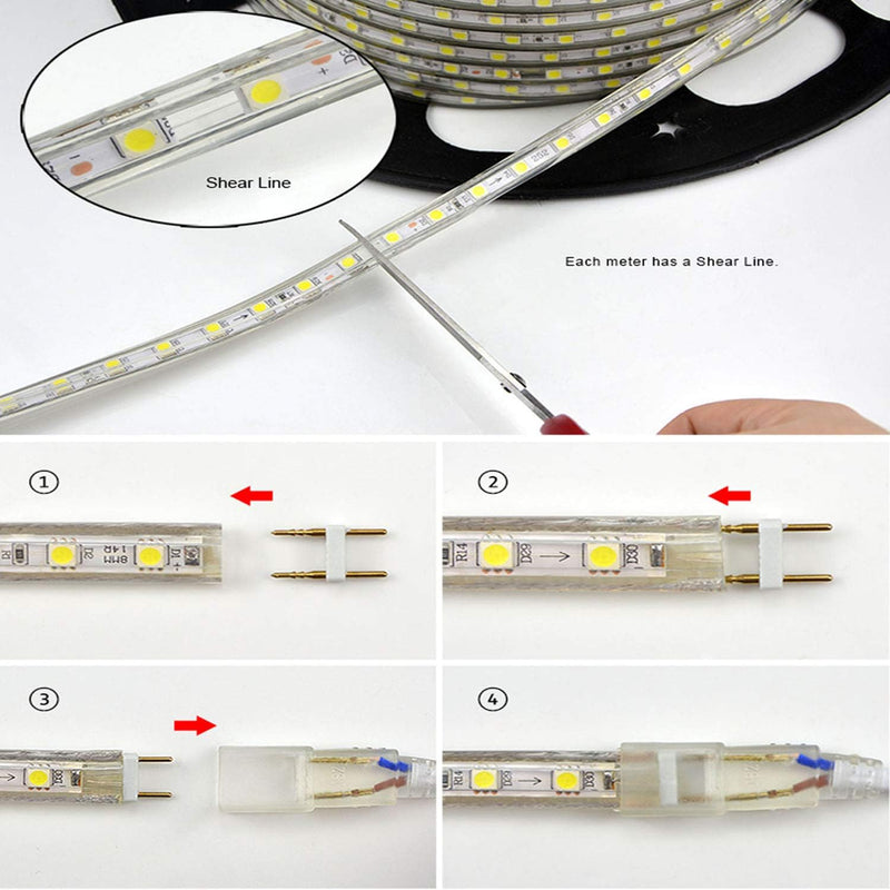 FOLGEMIR 12m Kalt Weiss LED Band, 220V 230V Lichtleiste, 60 Leds/m Strip, IP65 Lichtschlauch, milde