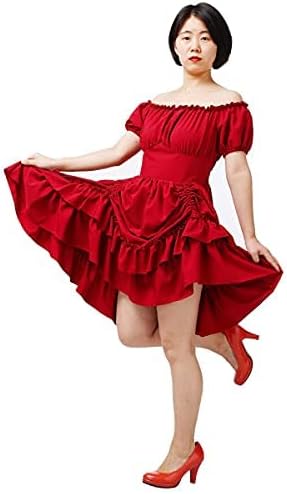 COSDREAMER Damen Gothic Kleid Steampunk Ruffle High Low Dress Viktorianisches Kleid Rot S, Rot S