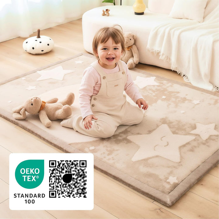 Wolkenweiche Spielmatte Baby 280x200x2,5cm, mond&amp;Sterne, Tatami Matte | Coral Velvet Hochdichter Sch