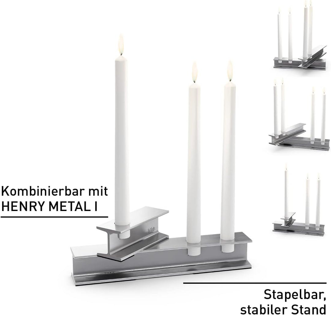 höfats - HENRY METAL II Silber - Design Kerzenhalter für zwei Stabkerzen - moderner Kerzenständer im