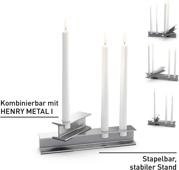höfats - HENRY METAL II Silber - Design Kerzenhalter für zwei Stabkerzen - moderner Kerzenständer im