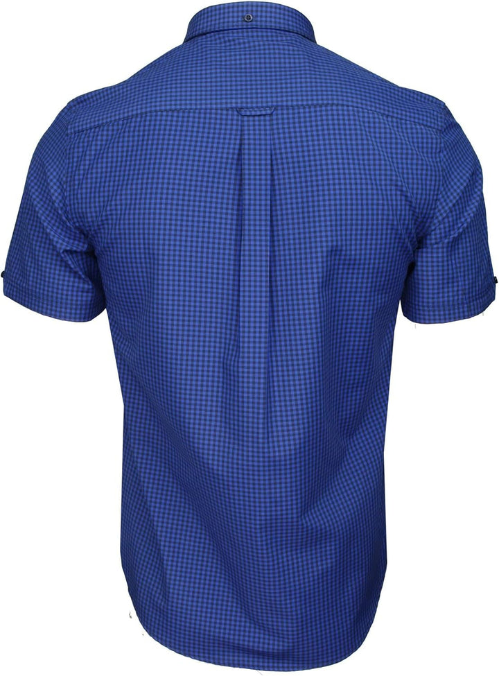 Xact Herren Kurzarmhemd mit Gingham-Karo, Button-Down-Kragen, Normale Passform S Electric/ Navy, S E