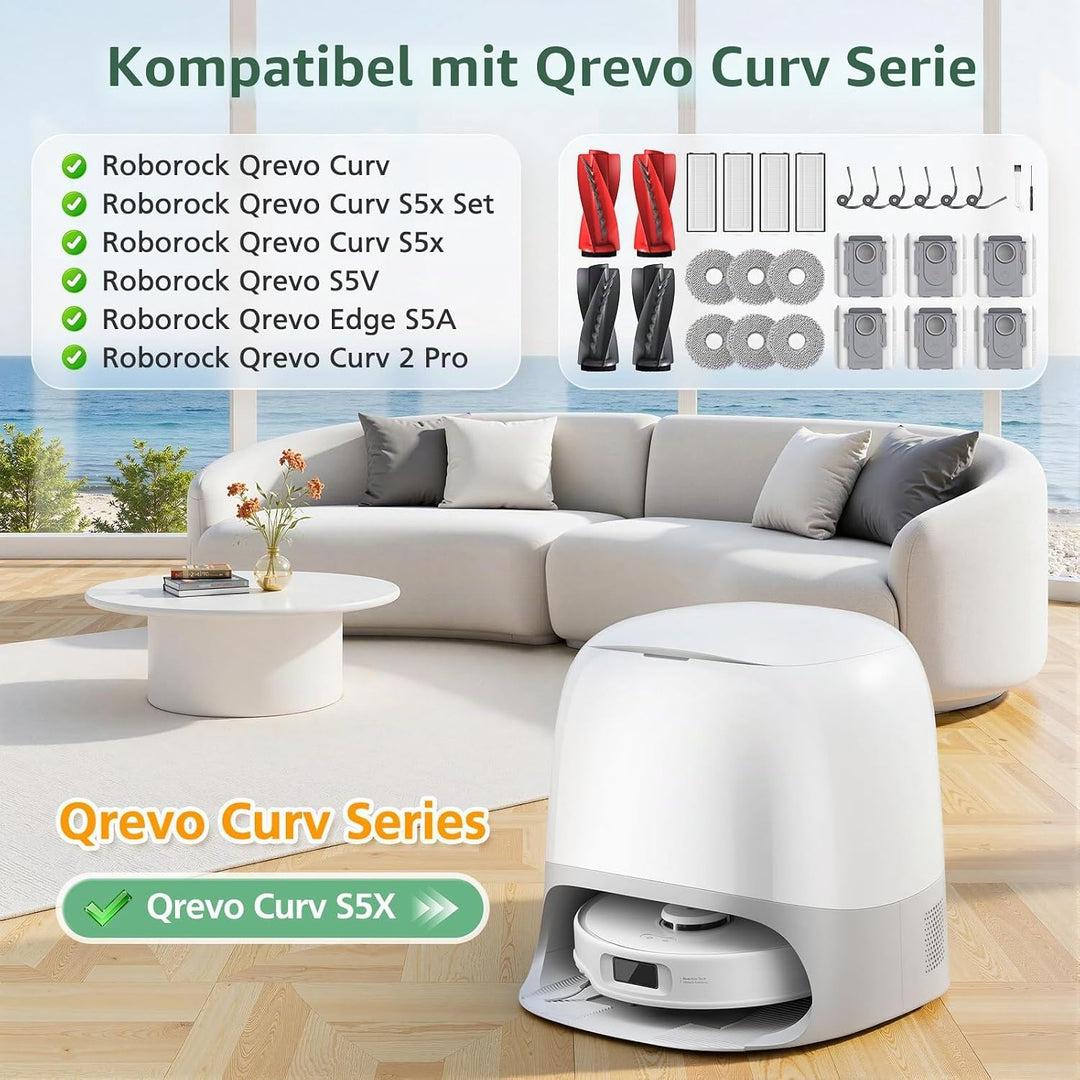 28 Stück Qrevo Curv Zubehör kompatibel mit Roborock Qrevo S5V/Edge S5A | Qrevo Curv/Curv s5x/ Rboter