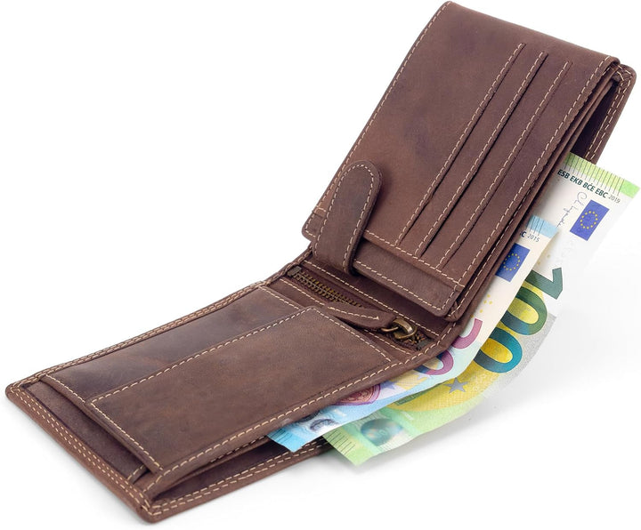 Fa.Volmer ® Leder Geldbörse Herren mit RFID-Schutz - geöltes Büffelleder, extra-stabile Doppelnaht,