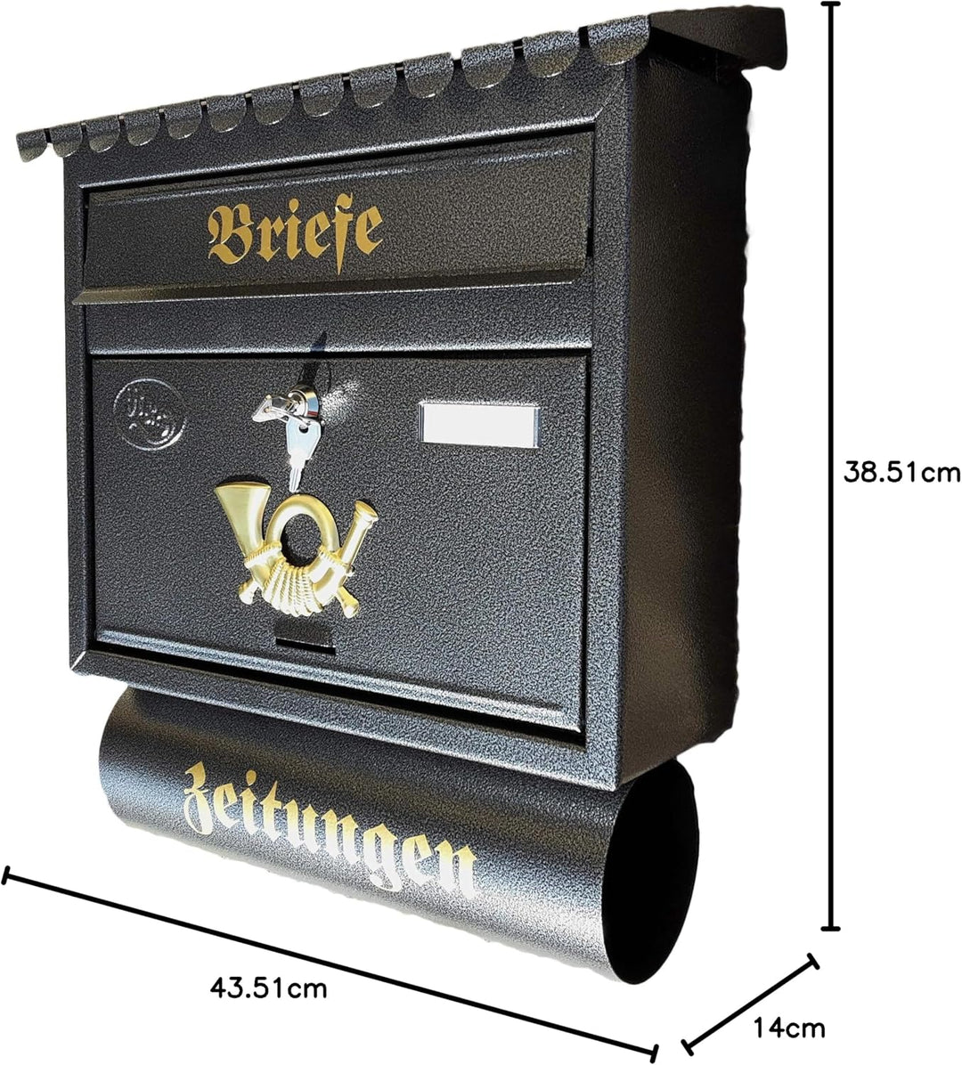 XXL Briefkasten Anthrazit mit Zeitungsrolle Flachdach Katalogeinwurf Zeitungsfach