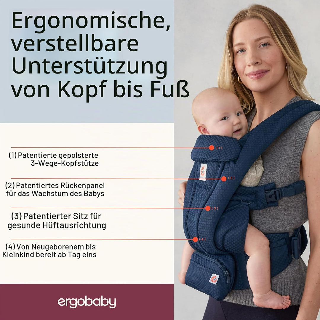 Ergobaby Omni Deluxe All-in-One Babytrage für Neugeborene ab Geburt bis 20kg, Ergonomische 4-Positio