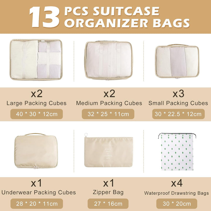 Koffer Organizer Set 13-teilig, Wasserdicht Packing Cubes, Multifunktionale Travel Packwürfel, Koffe