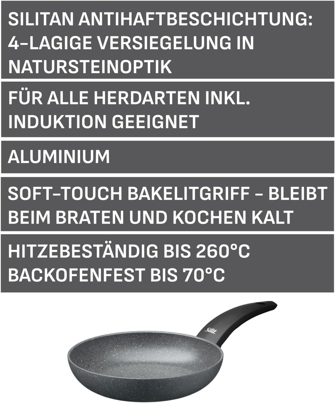 Silit Montano Antihaft Pfanne 24 cm Induktion, Aluminium beschichtet, Bratpfanne Induktion, wärmeiso
