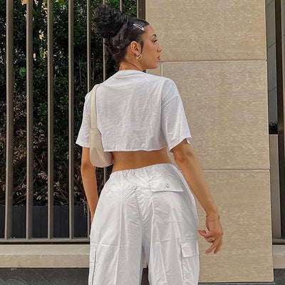 FYMNSI Damen Cargo Hose Cargohose Baggy Hose y2k Track Pants Niedrige Taille Locker Lange Hosen Stre
