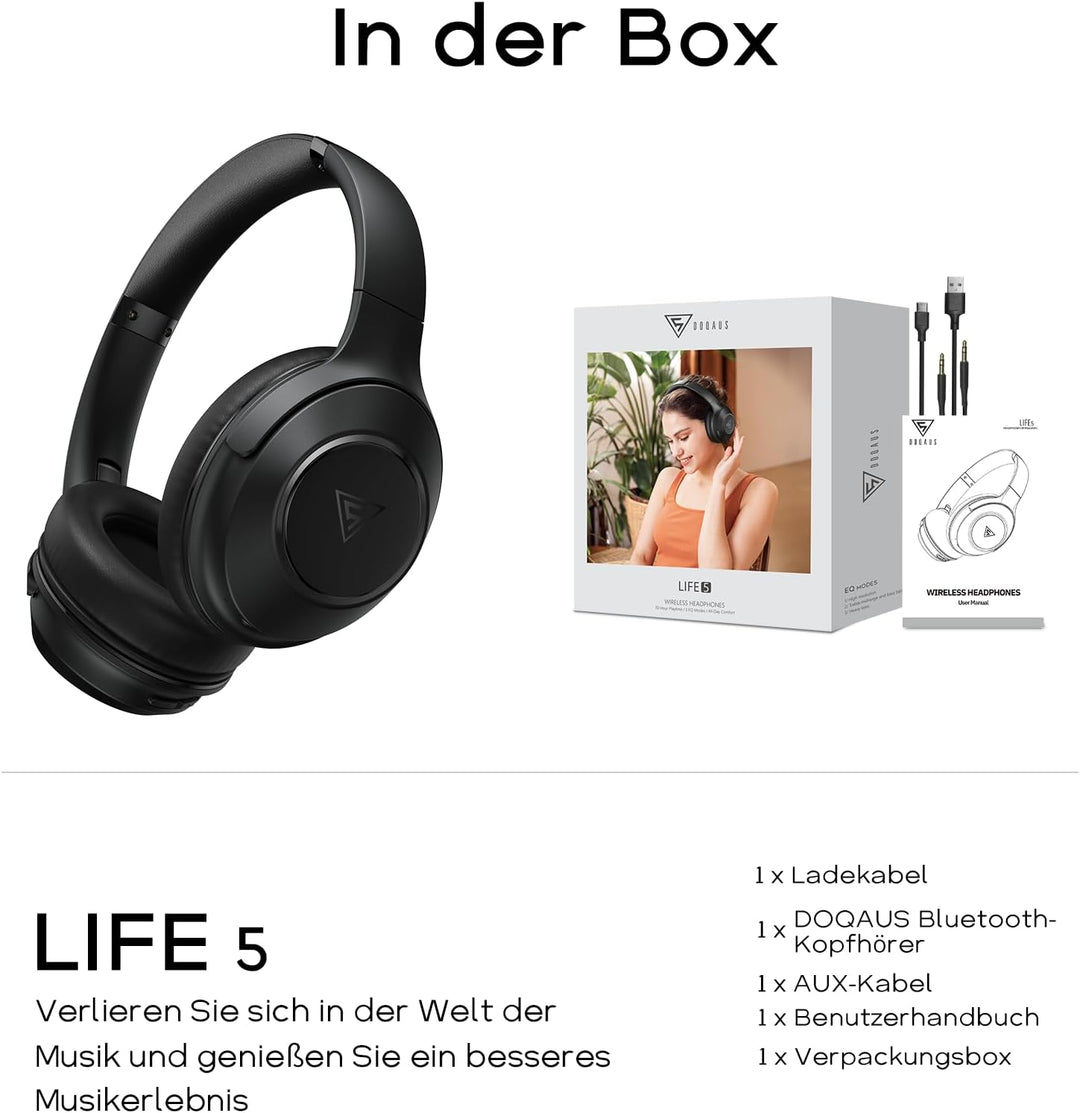 DOQAUS Kopfhörer Kabellos Bluetooth, 70Std Spielzeit Bluetooth Kopfhörer Over Ear, Kpfhörer mit Kabe