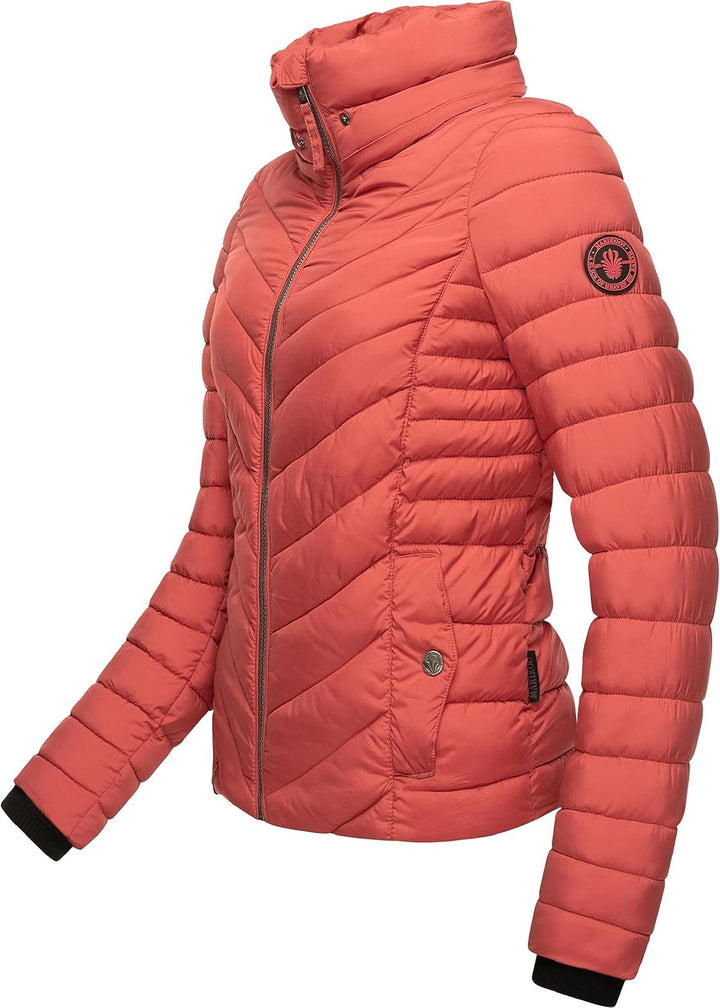 MARIKOO Damen Übergangsjacke leichte Steppjacke kurz mit abnehmbarer Kapuze Kagomee XS-XXL S Rouge,
