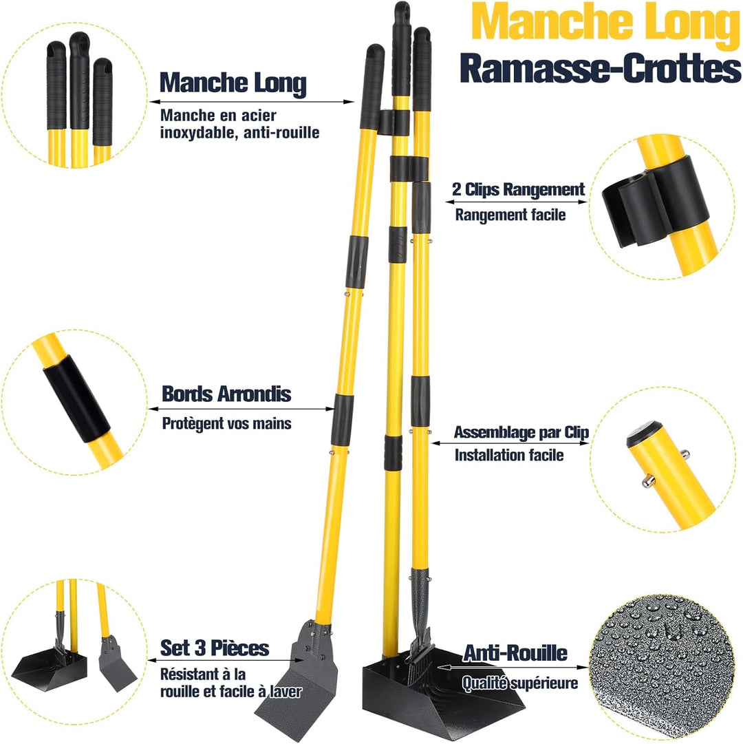Kotschaufel, Rechen & Schaufel für Hunde mit langem verstellbarem Metallgriff, robuste Kotschaufel m