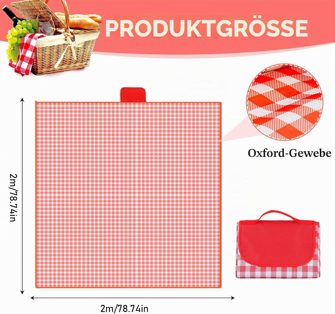 wasserdichte Picknickdecke 200x200 cm Oxford (Rot) | thermal protection, anti dirt surface, quick fo