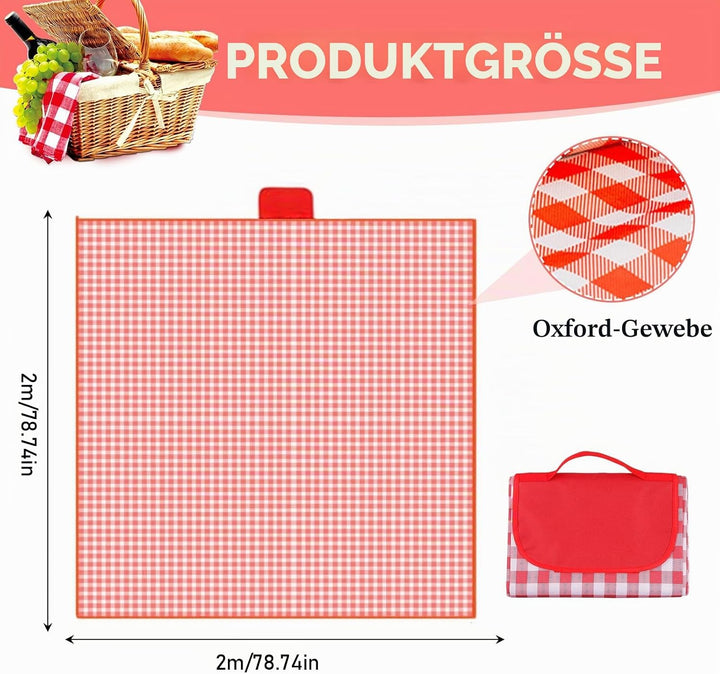 wasserdichte Picknickdecke 200x200 cm Oxford (Rot) | thermal protection, anti dirt surface, quick fo
