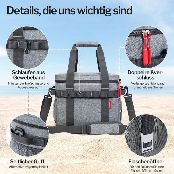 Kühltasche 20L, 12h Kühlung, Gross Faltbar Picknicktasche, Kühlbox Tragbare Isoliertasche für Auto &