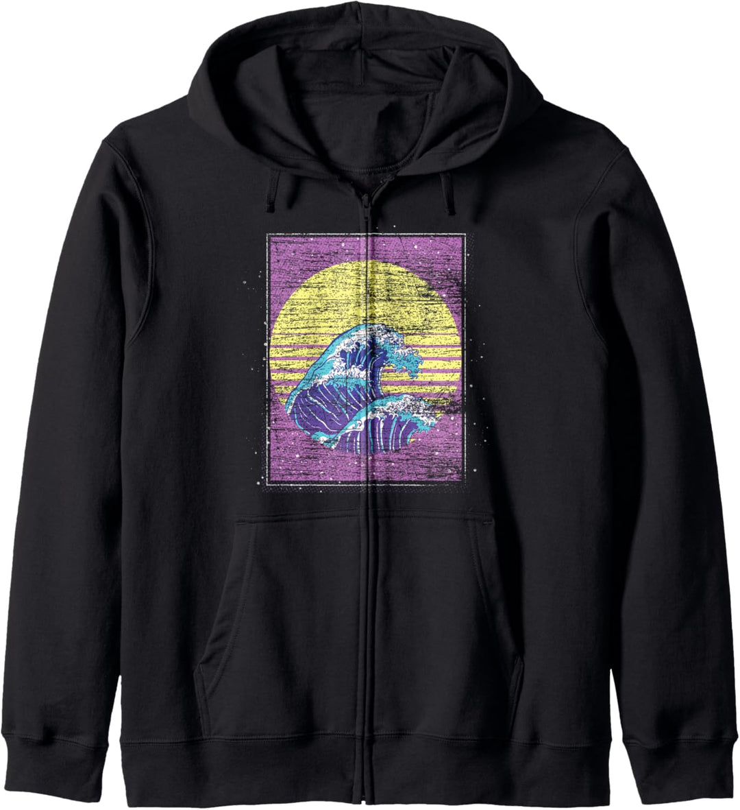 Sonnenuntergang Wellen 80er Kunst 90er Surfen Vaporwave Kapuzenjacke