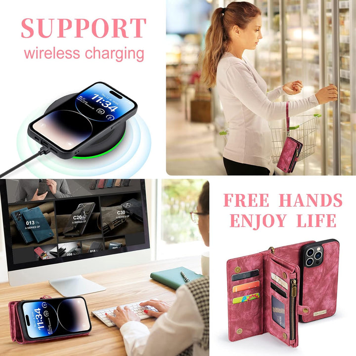 UFinetech iPhone 14 Pro Max Hülle, Flip Leder TPU Stossfeste Kartenfach Tasche Handyhülle iPhone 14